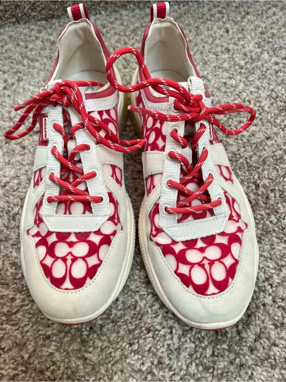 Coach Cream and Pink Signature Pattern Sneakers